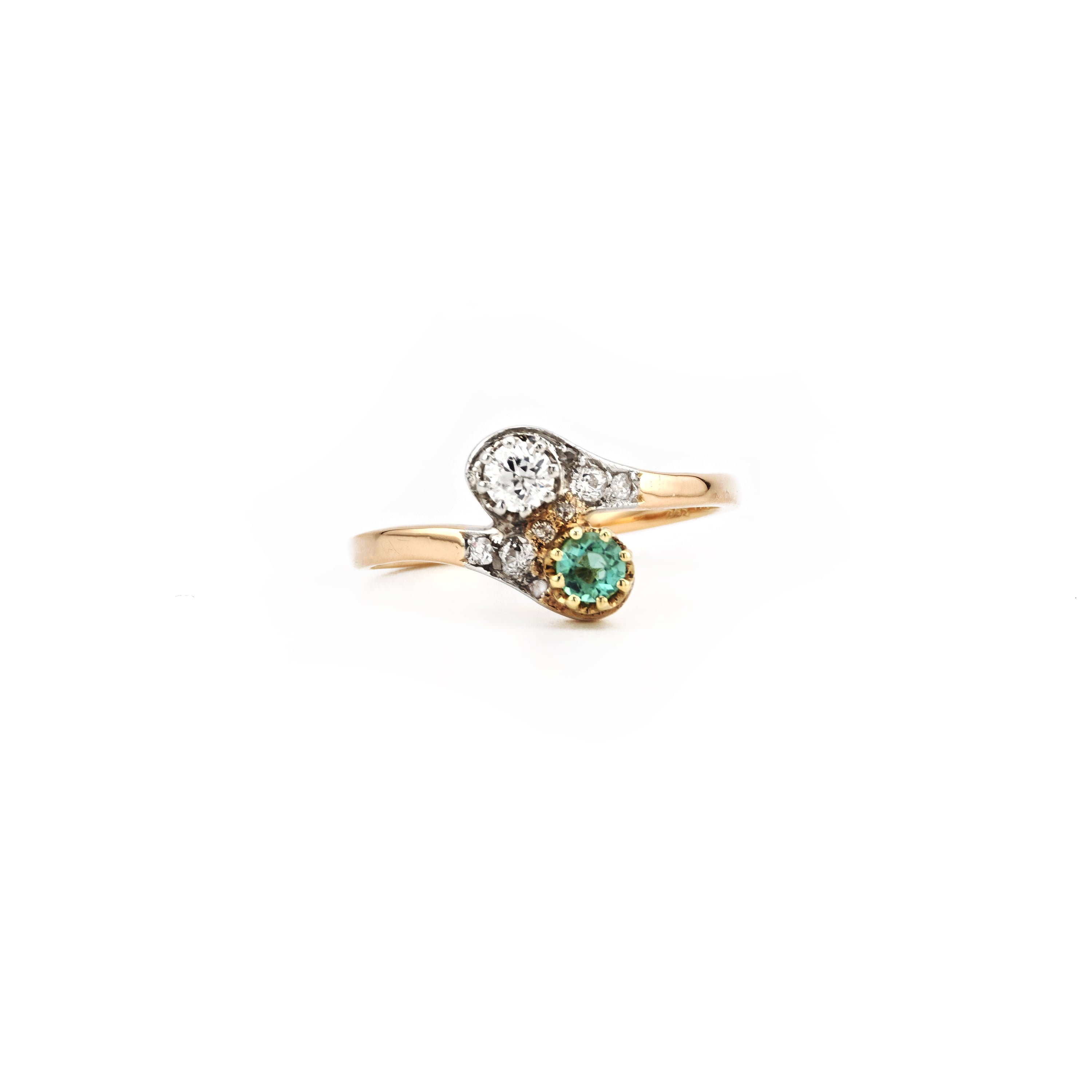 Antiker „Toi et Moi“ Smaragd Diamant Ring um 1905 (5)