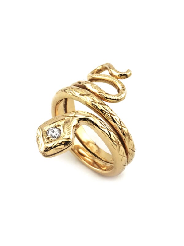 Edler Schlangenring massiv 585er Gold mit Diamant