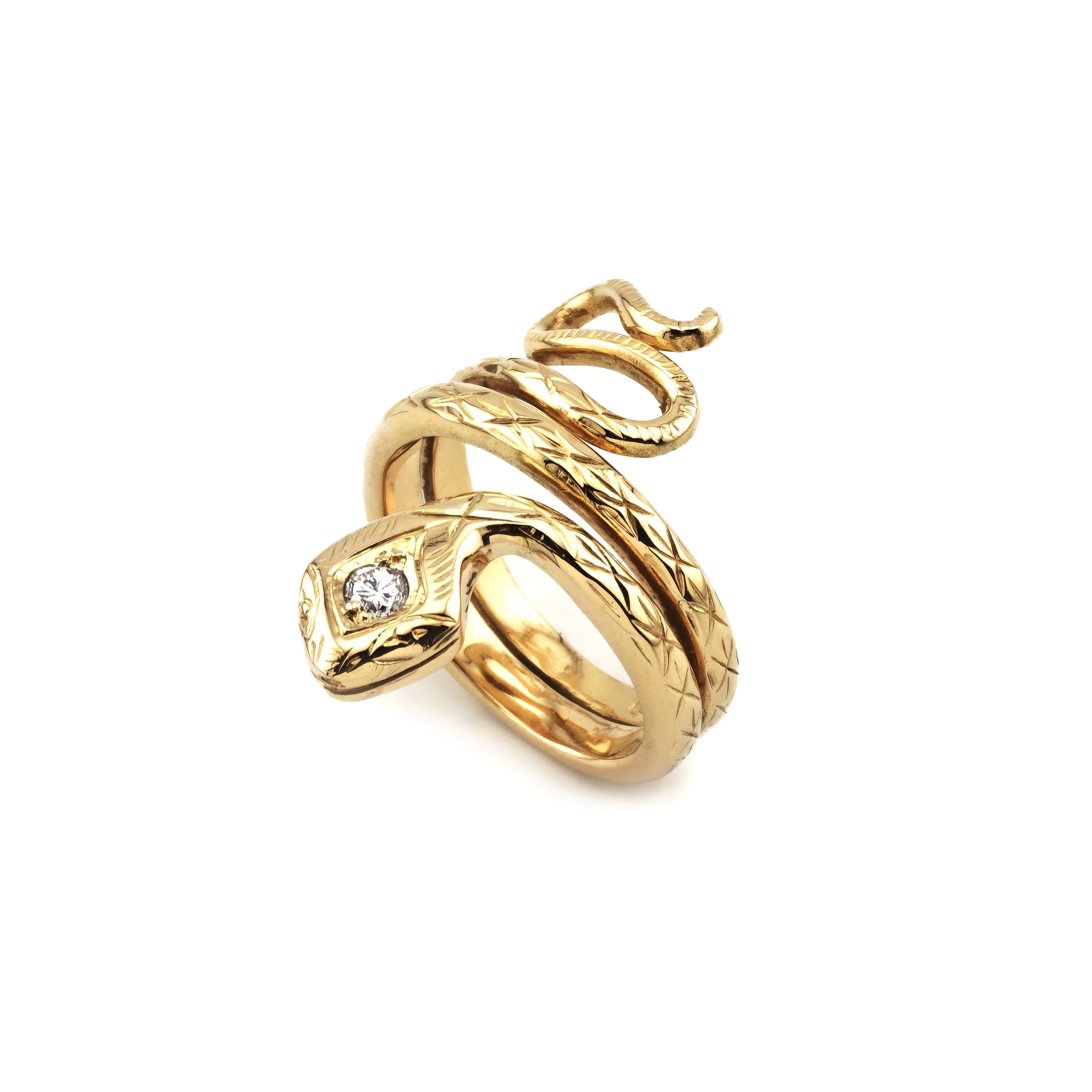 Home Juwelier Göze 18 Edler Schlangenring massiv 585er Gold mit Diamant