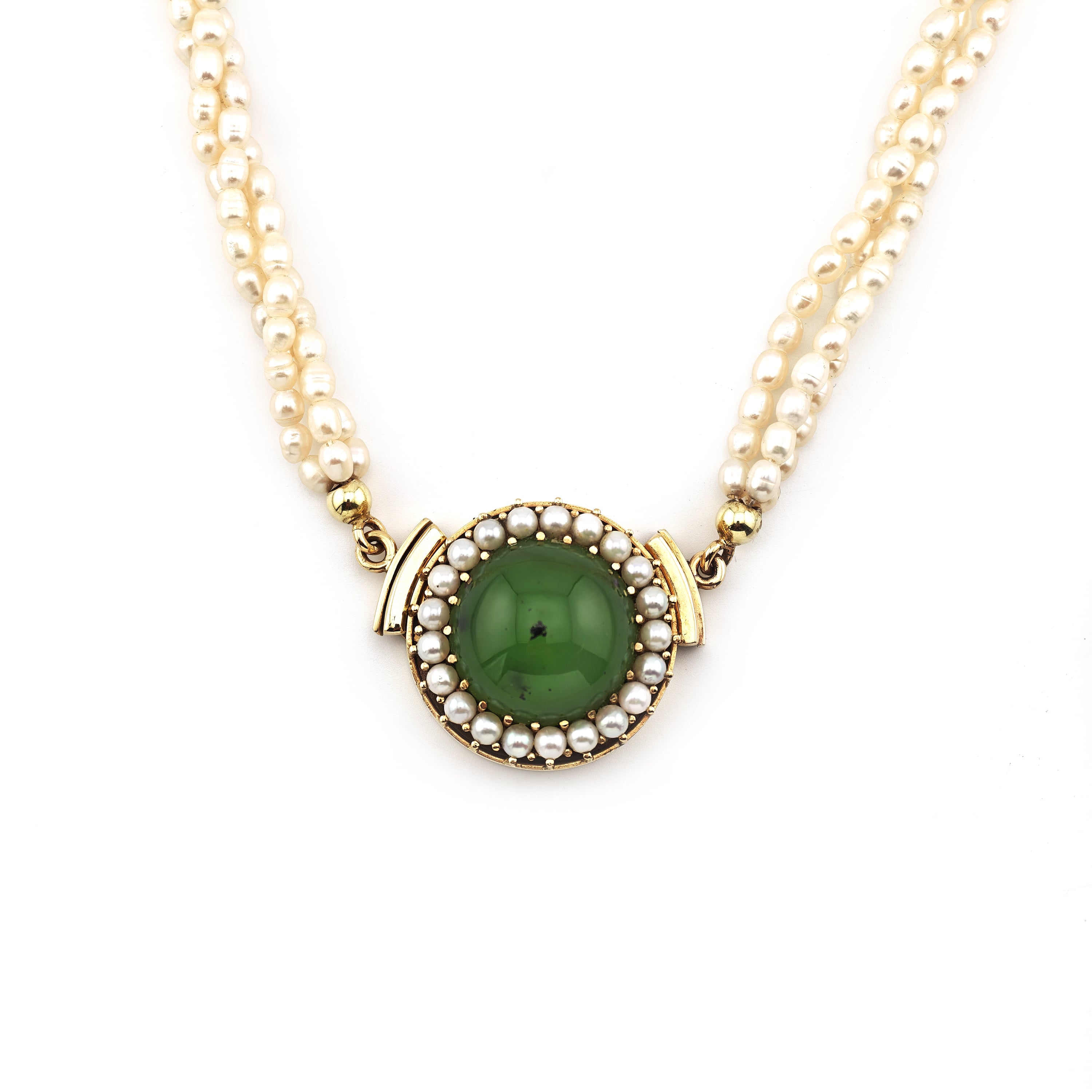 3 reihiges Perlencollier Jade Verschluss 585er Gold