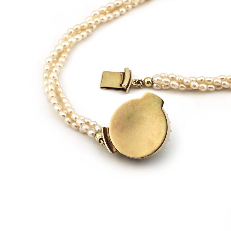 3 reihiges Perlencollier Jade Verschluss 585er Gold