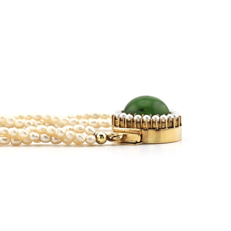 3 reihiges Perlencollier Jade Verschluss 585er Gold