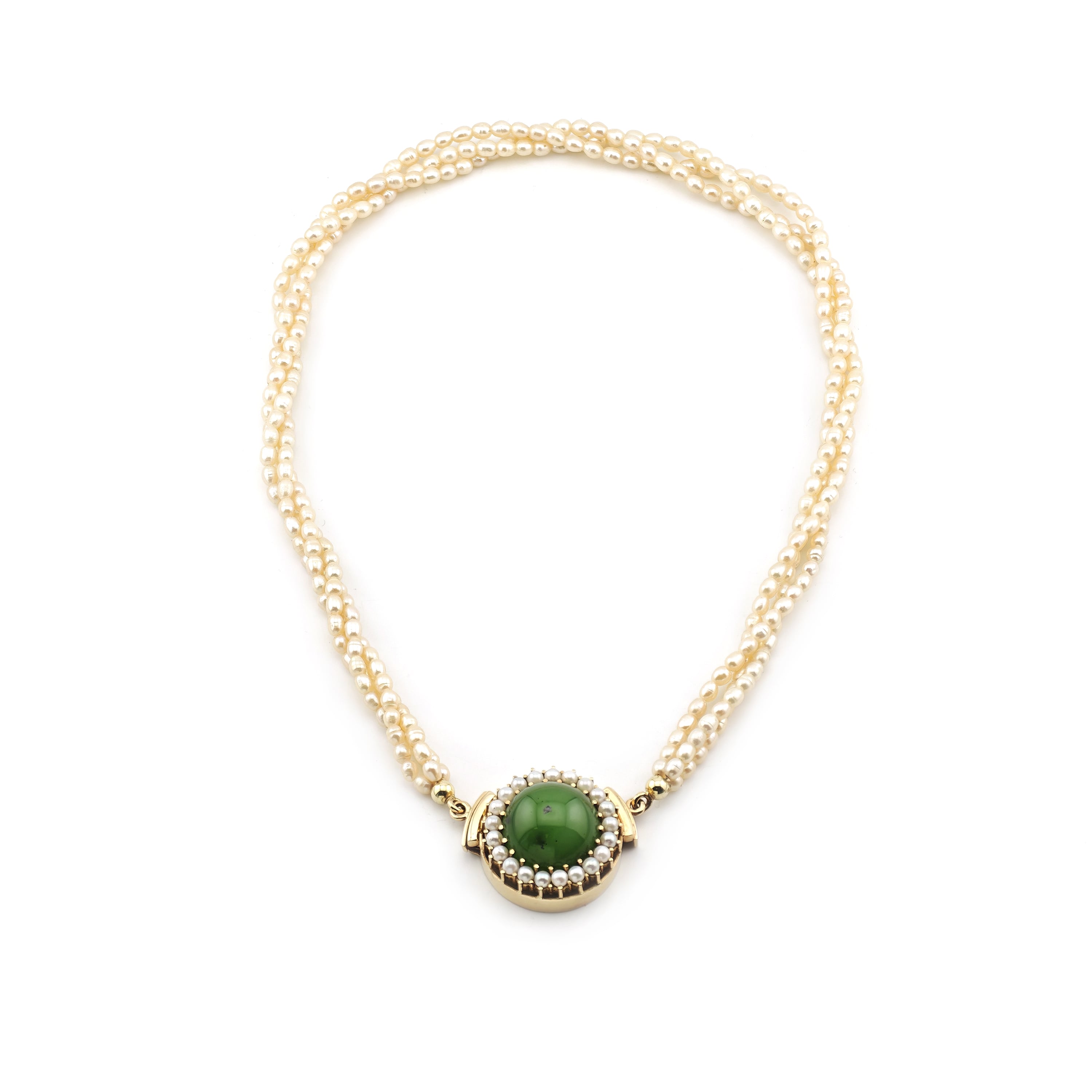 3 reihiges Perlencollier Jade Verschluss 585er Gold (4)