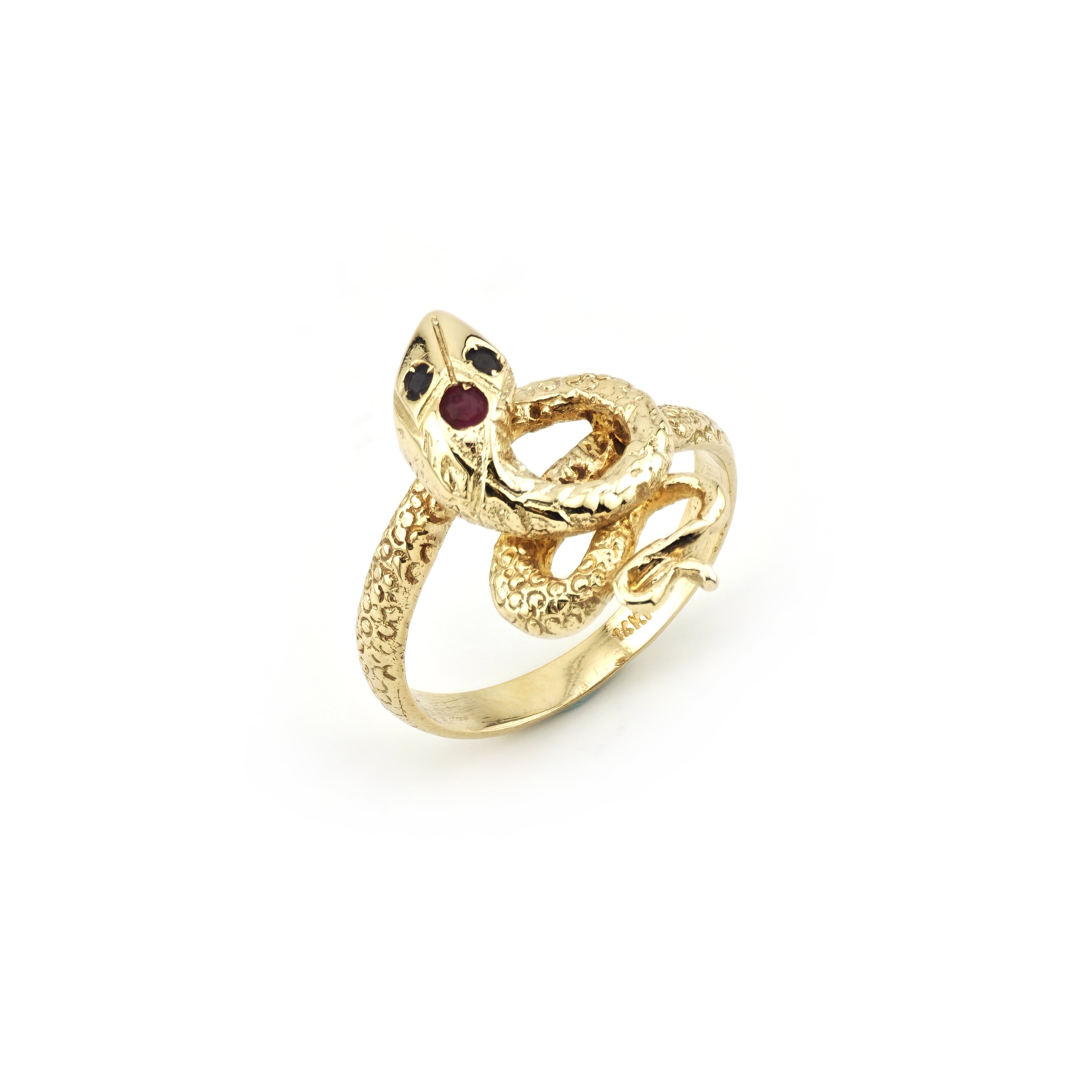 Home Juwelier Göze 18 Detailreicher Schlangenring 585er Gold mit Saphir