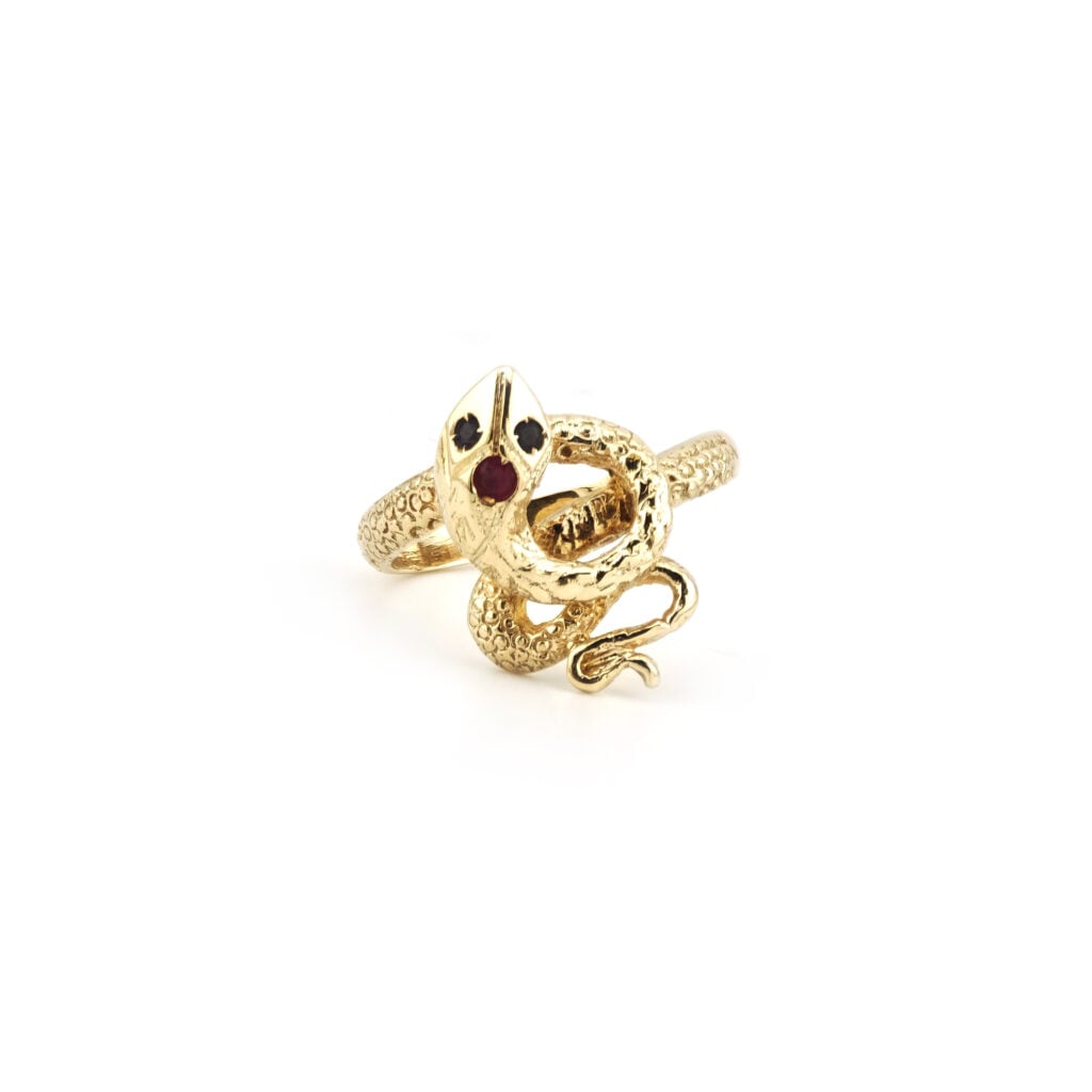 Detailreicher Schlangenring 585er Gold mit Saphir (5)