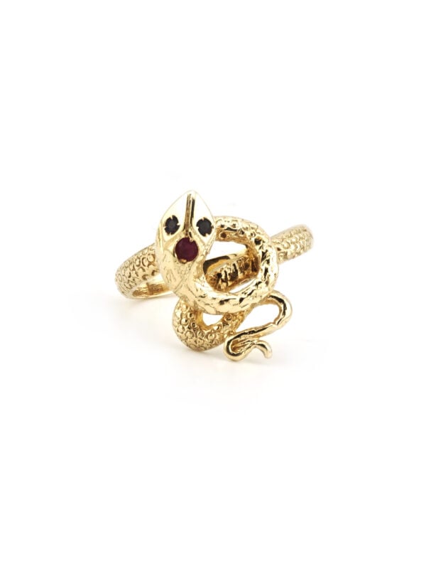 Detailreicher Schlangenring 585er Gold mit Saphir (5)