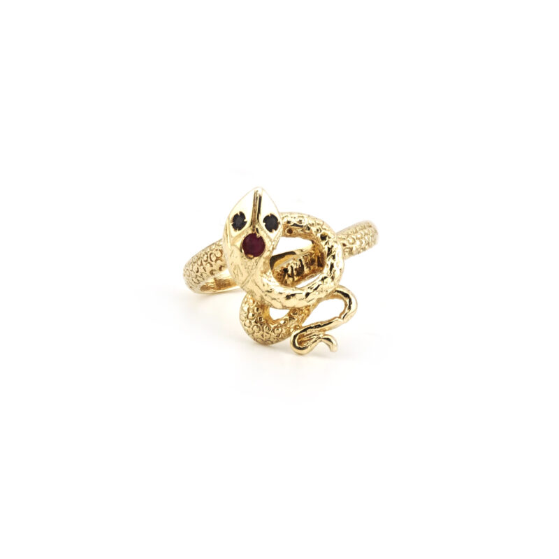 Detailreicher Schlangenring 585er Gold mit Saphir 2 Detailreicher Schlangenring 585er Gold mit Saphir