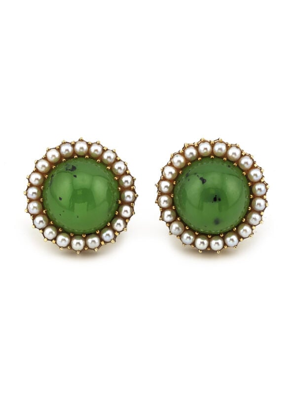 Jade Vintage Ohrringe mit Saatperlen 585er Gold