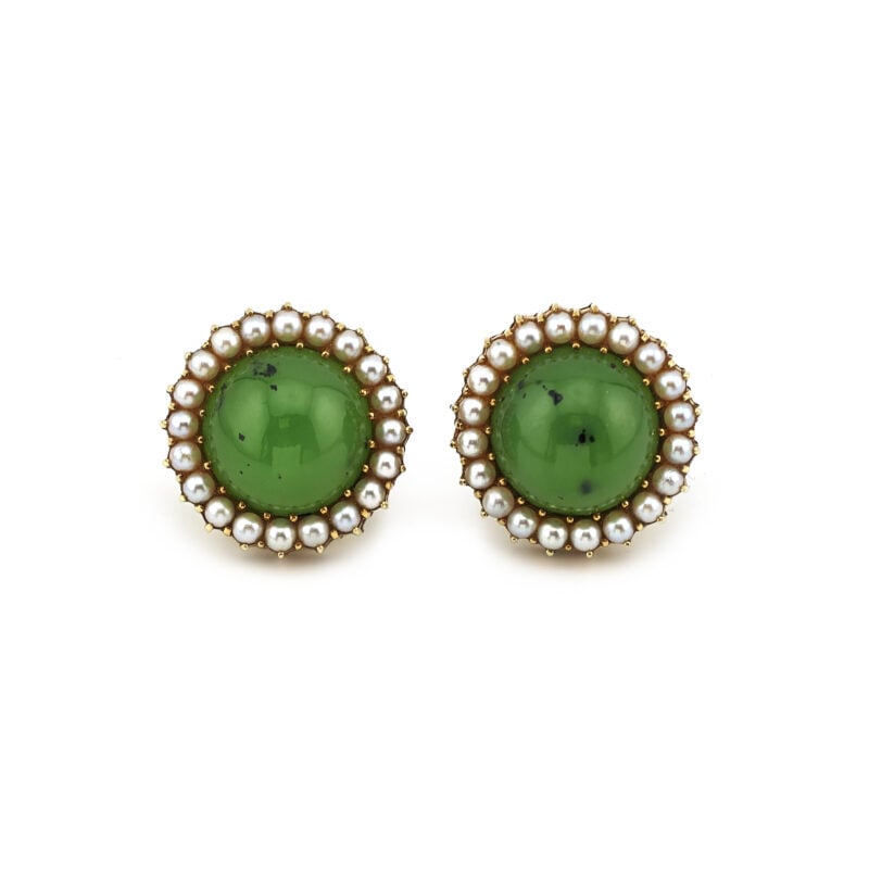 Jade Vintage Ohrringe mit Saatperlen 585er Gold 1 Jade Vintage Ohrringe mit Saatperlen 585er Gold