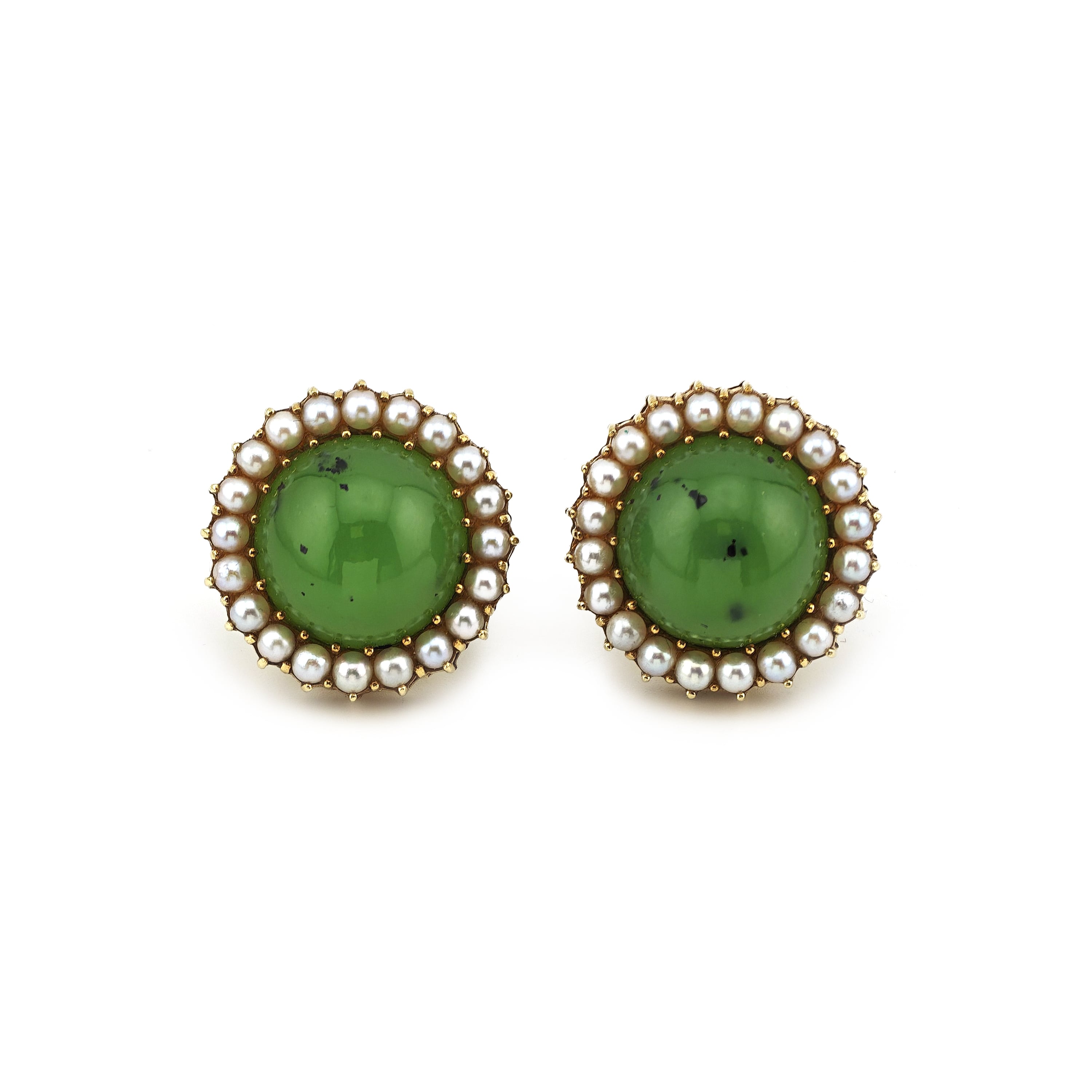 Jade Vintage Ohrringe mit Saatperlen 585er Gold