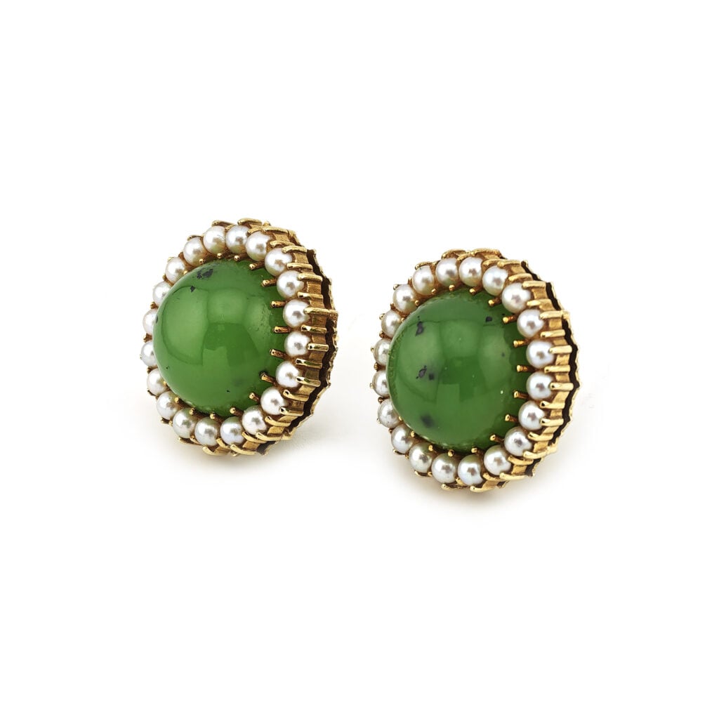 Jade Vintage Ohrringe mit Saatperlen 585er Gold (4)
