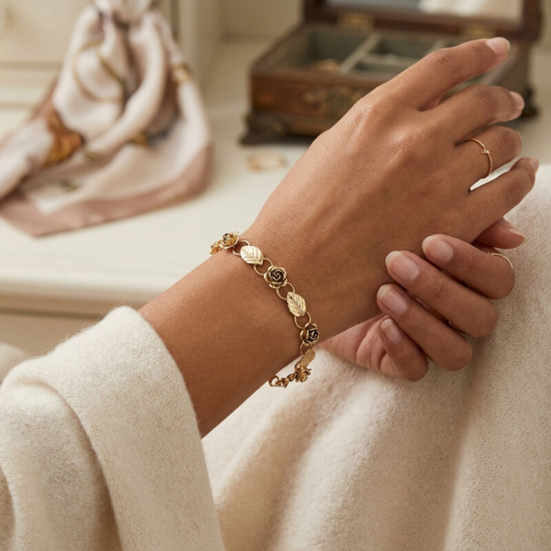 Romantisches Rosenblüten Armband Gelbgold 5 Romantisches Rosenblüten Armband Gelbgold