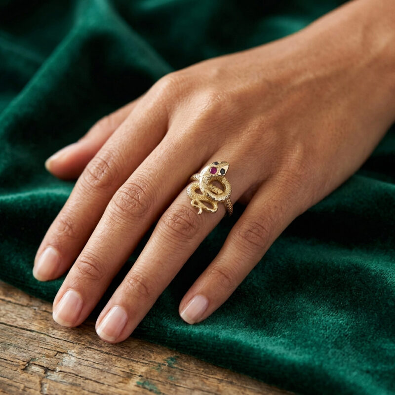 Detailreicher Schlangenring 585er Gold mit Saphir 6 Detailreicher Schlangenring 585er Gold mit Saphir