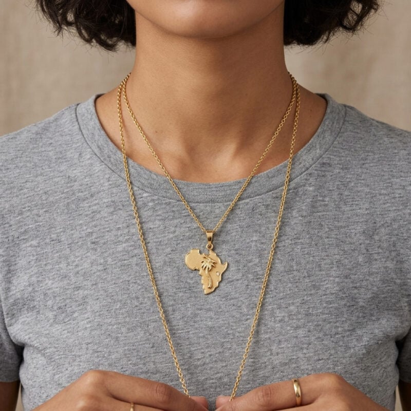Afrika Anhänger mit Palme 750er Gold mit Diamant 5 Afrika Anhänger mit Palme 750er Gold mit Diamant