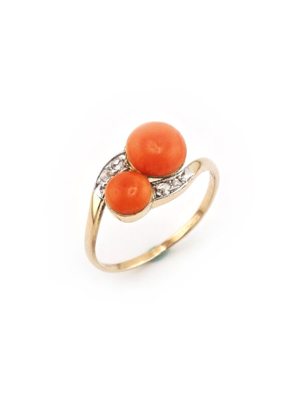 Toi et Moi Edelkoralle Ring 585er Platin um 1910