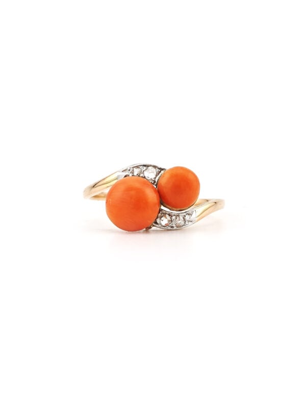 Toi et Moi Edelkoralle Ring 585er Platin um 1910 (5)