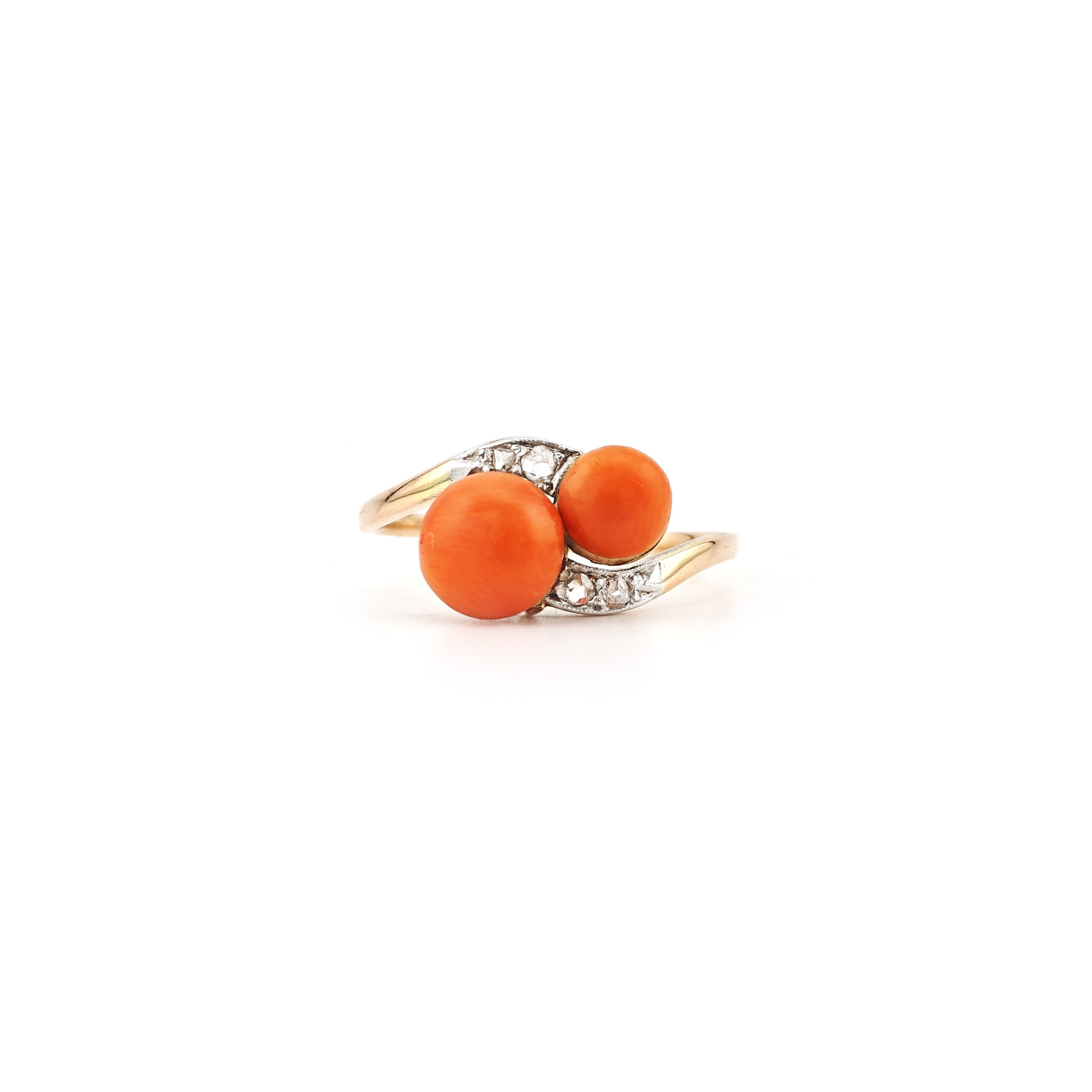 Toi et Moi Edelkoralle Ring 585er Platin um 1910 (5)