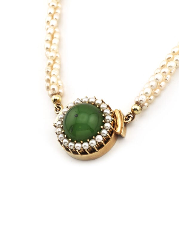 3 reihiges Perlencollier Jade Verschluss 585er Gold (5)