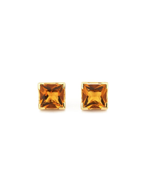 Citrin Ohrstecker aus Italien Eckig 750er Gold