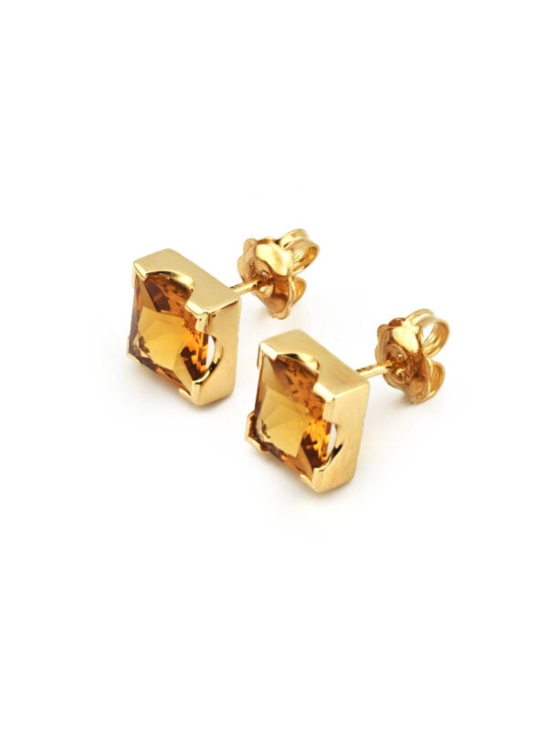 Citrin Ohrstecker aus Italien Eckig 750er Gold (4)