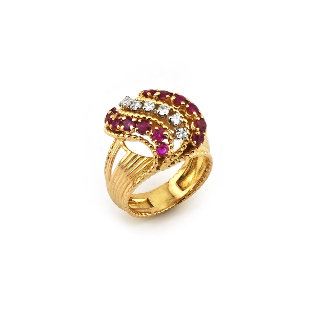 Cocktailring mit Diamant und Rubin 750er Gold