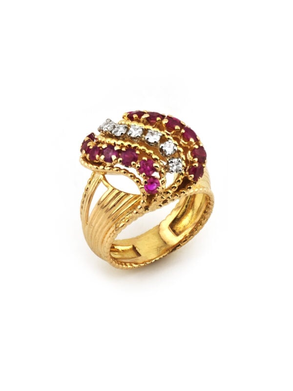 Cocktailring mit Diamant und Rubin 750er Gold
