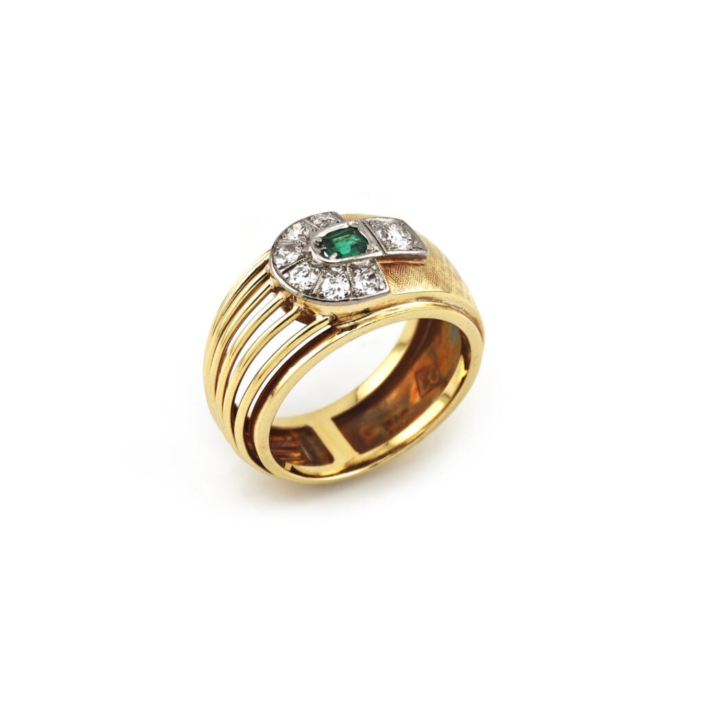 Edler Vintage Smaragd / Diamant Ring 585er Gold