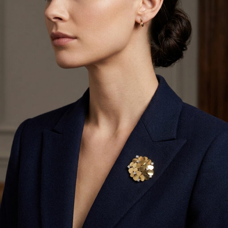 Retro Design Diamantbrosche Clusterform 585er Gold