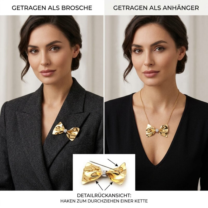 Schleifenform Diamantbrosche / Anhänger 750er Gold