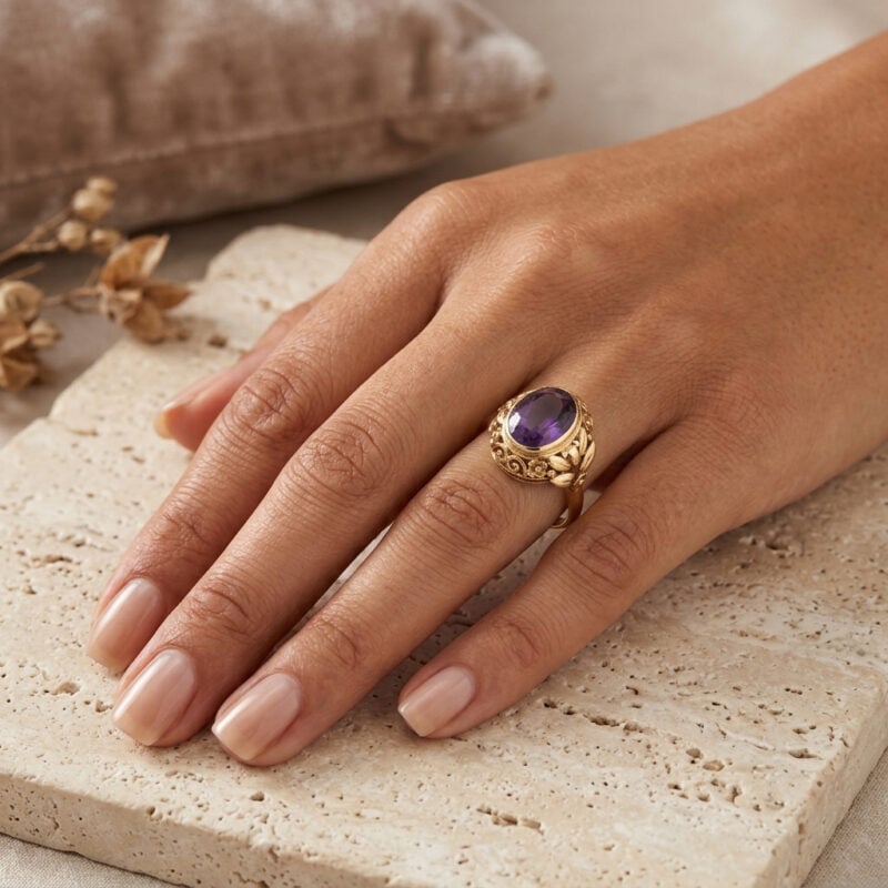Vintage Amethyst Ring floral  in 585er Gold
