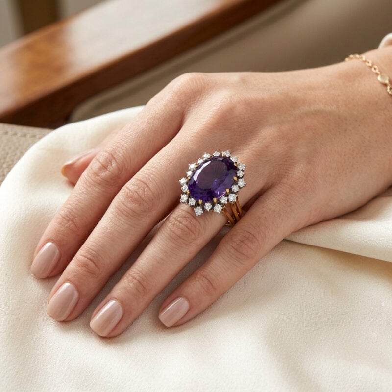 Statement Amethyst Diamant Ring 750er Gold 1,07 ct.