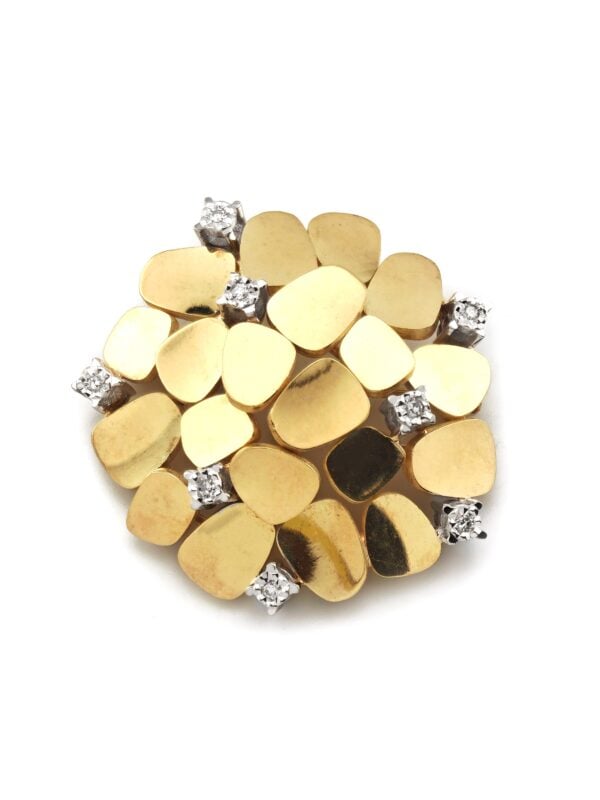 Retro Design Diamantbrosche Clusterform 585er Gold
