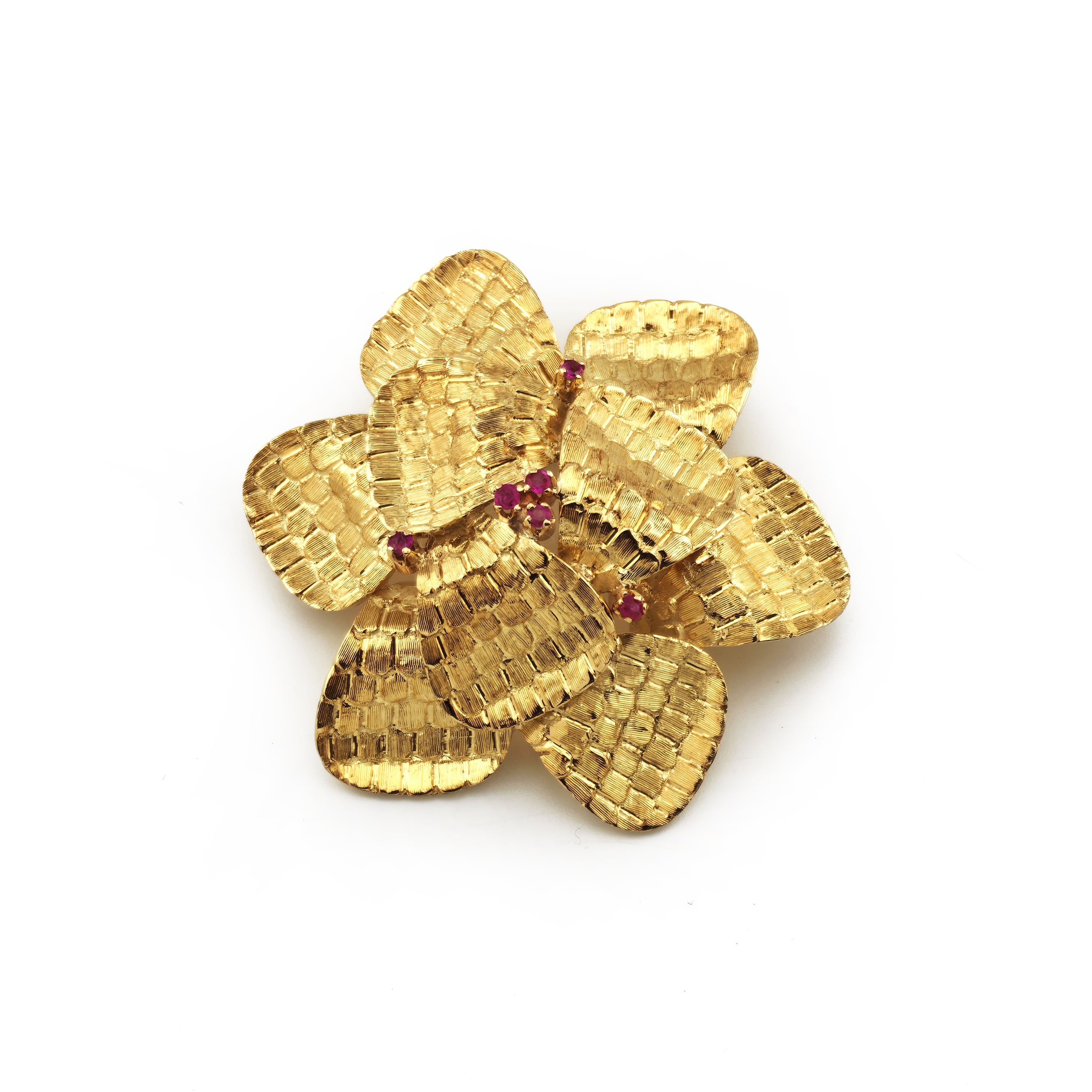 Rubin Ansteck Brosche in Blütenform 585er Gold