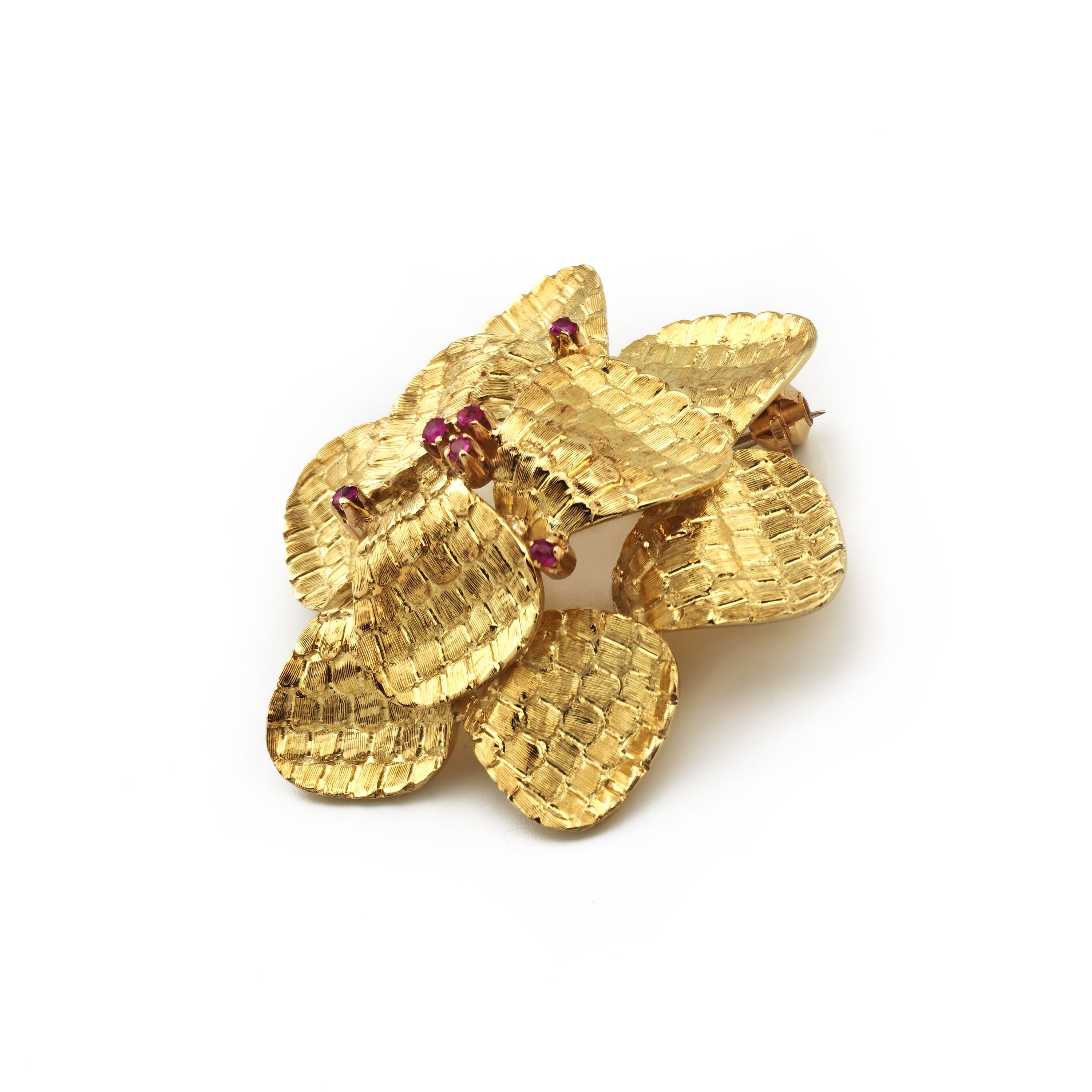 Rubin Ansteck Brosche in Blütenform 585er Gold (4)