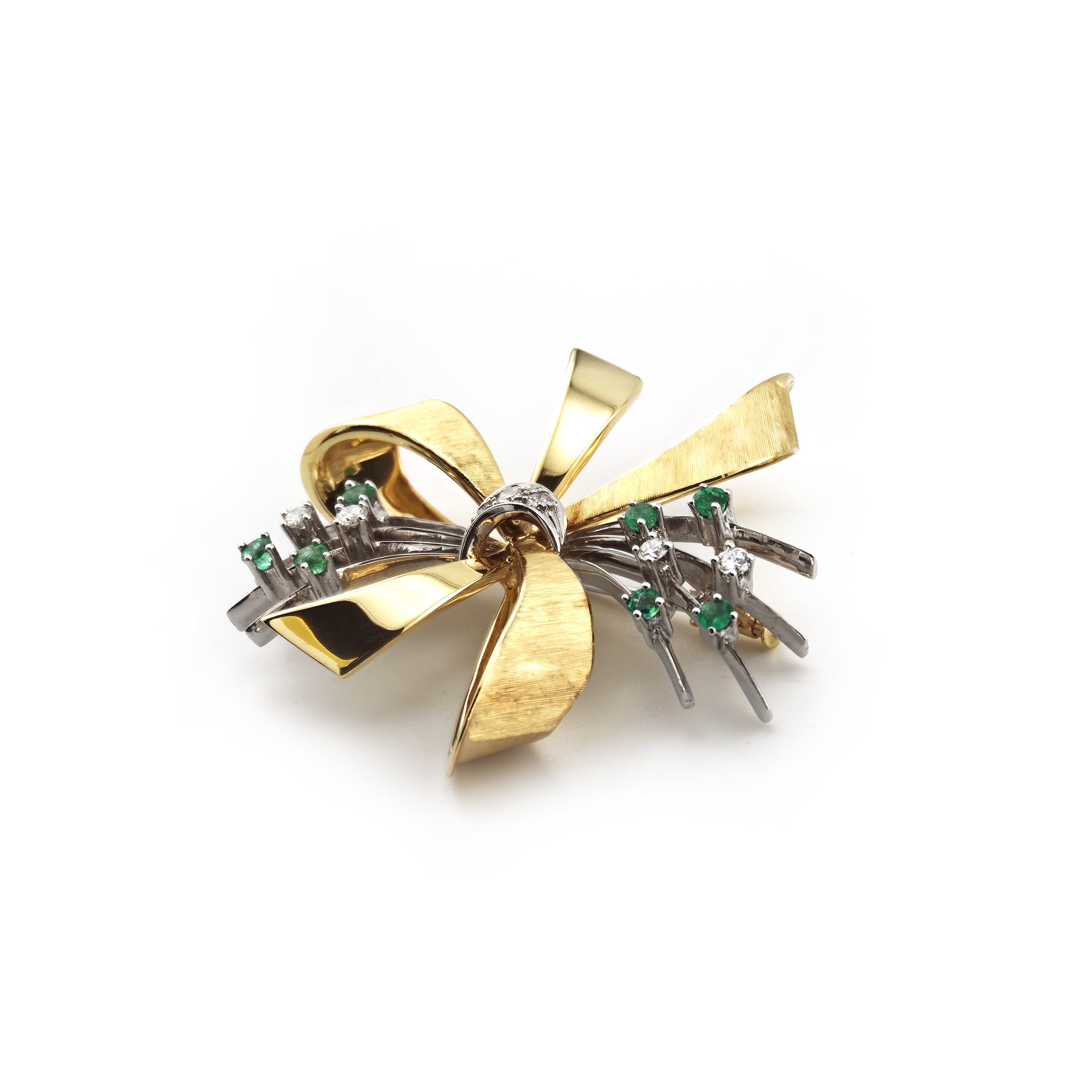 Smaragd Brosche als Schleife Bicolor 585er Gold (4)