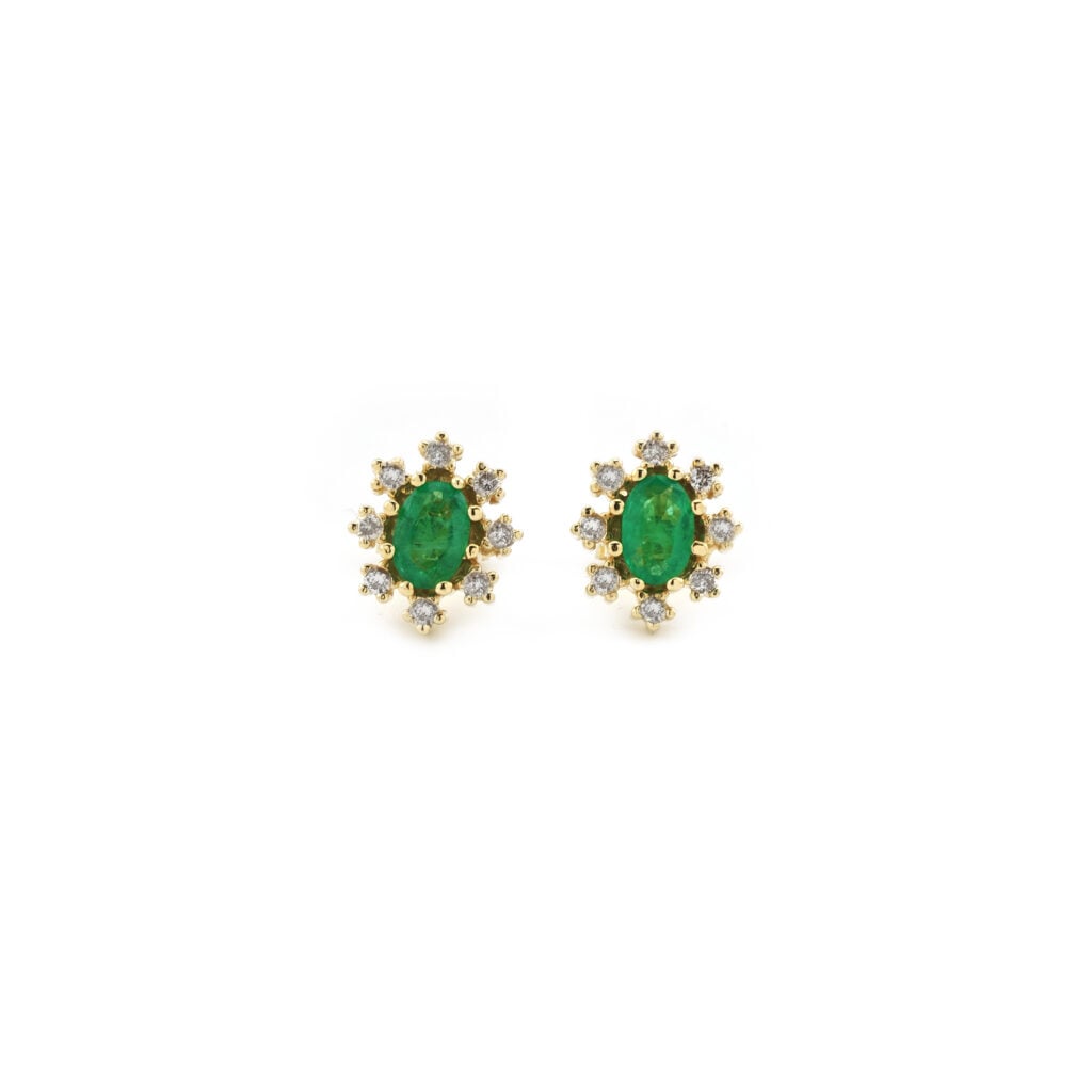 Smaragd Diamant Ohrstecker Oval in 585er Gold