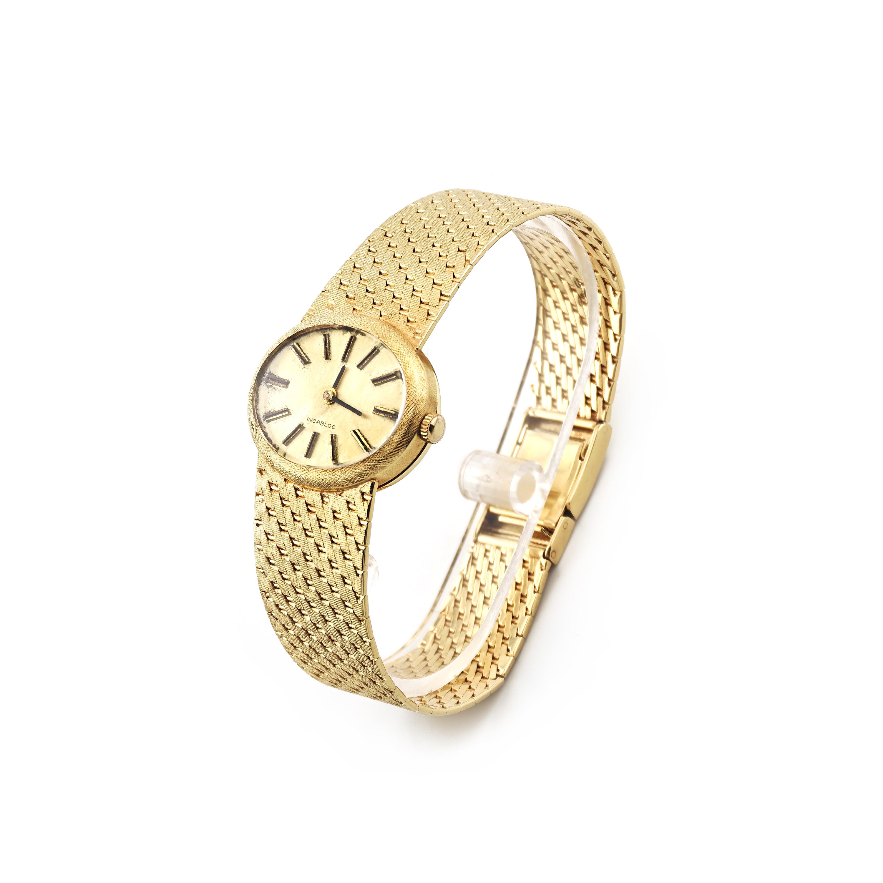 Vintage Damenuhr Geflechtband oval 585er Gold (5)