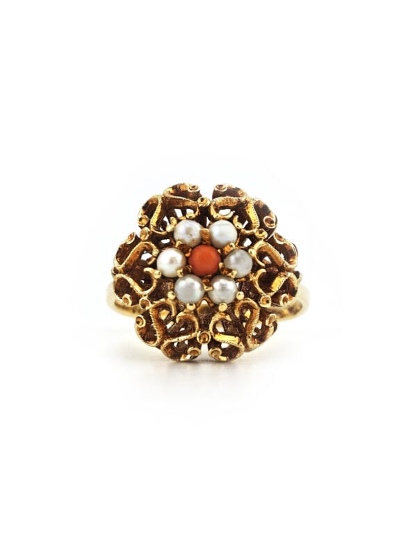 Vintage Perlenring mit Koralle 585er Gold (5)